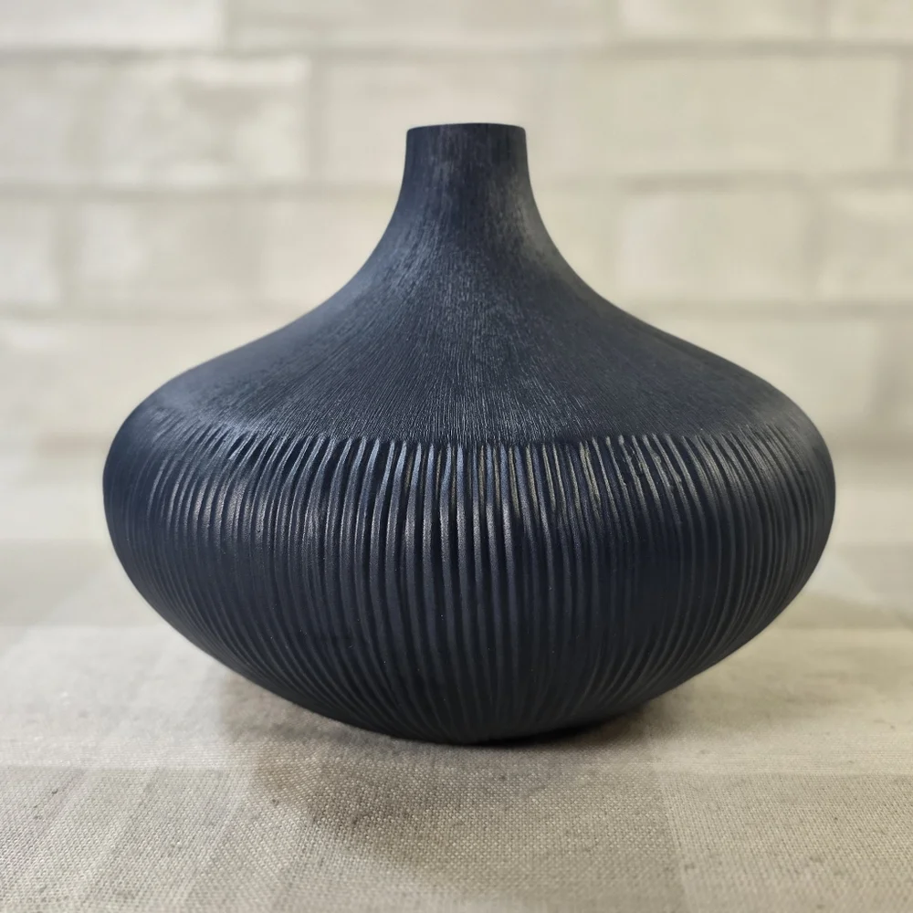 Indigo Blue Textured Ceramic Table Round Bud Ikebana Vase 8